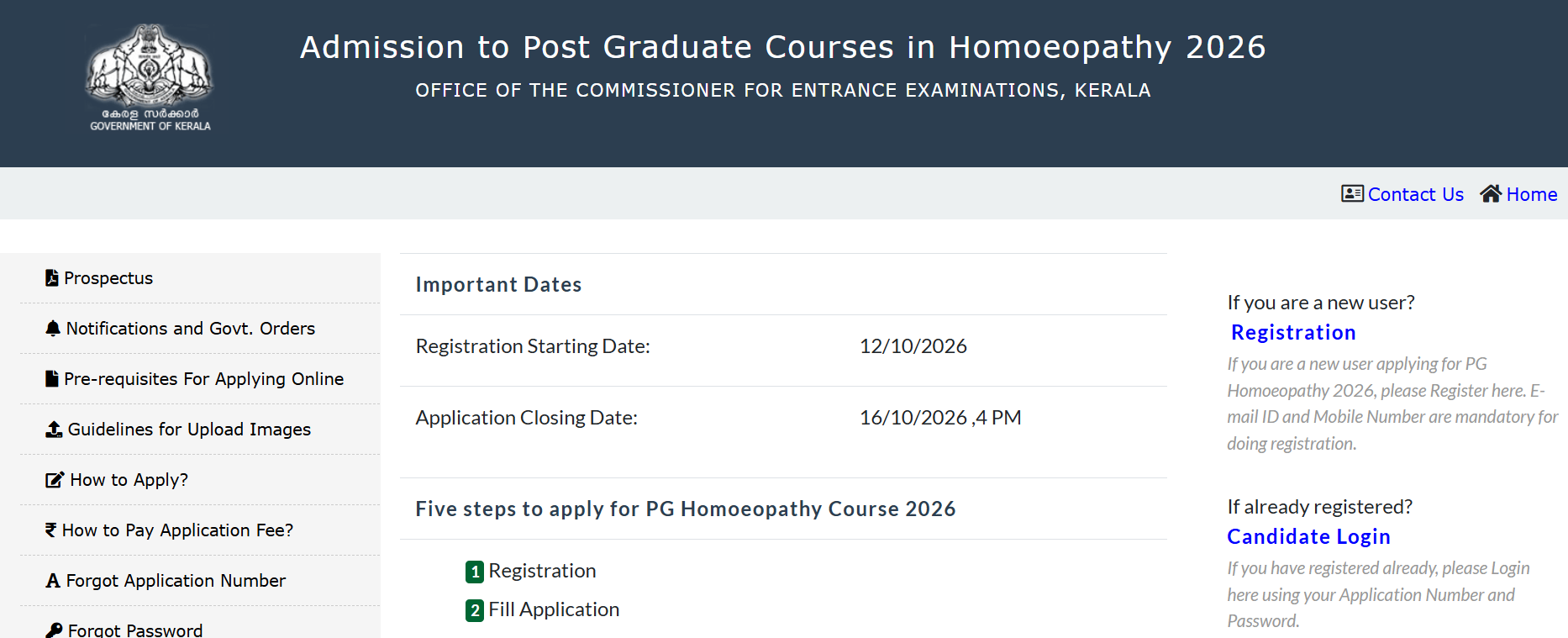 Kerala PG Homoeopathy Admission 2026: Application Deadline October 16